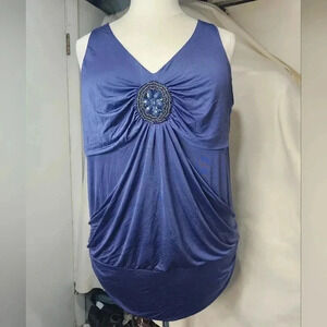 Maurice's Navy Blue Slinky Sleeveless With Beading Plus Size 3 Top